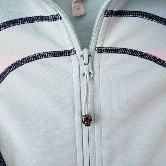 Lululemon Instride Jacket Size 4 Light Blue Striped Omega Logo Long Length - Picture 3 of 9